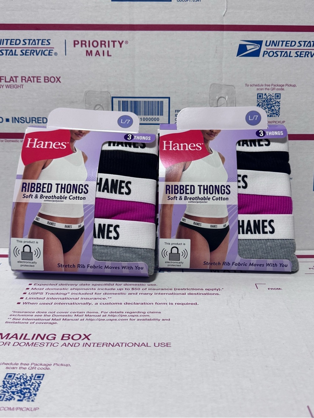 Hanes Ribbed Thongs 3-Pack — Black, White & Magenta